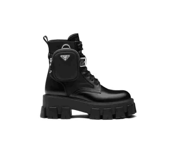 Prada brushed Rois Leather and Nylon Monolith Boots Black