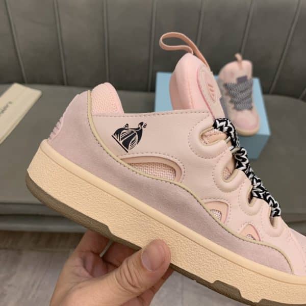 Lanvin Curb Lace-Up Sneakers Pink Pale – Image 6