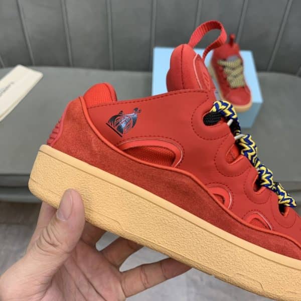 Lanvin Curb Lace-Up Sneakers Red – Image 7