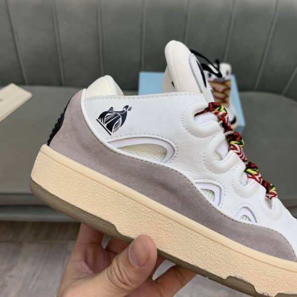 Lanvin Curb Lace-Up Sneakers White Brown – Image 6