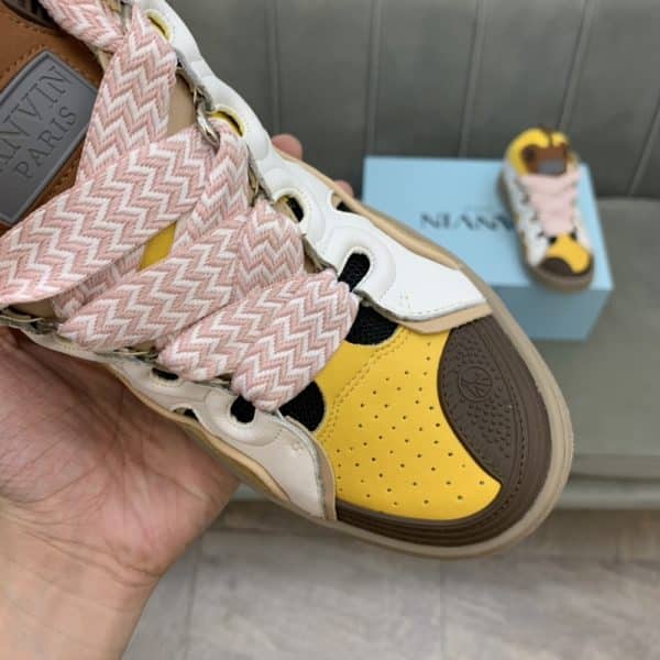 Lanvin Curb Lace-Up Sneakers Yellow Beige – Image 6