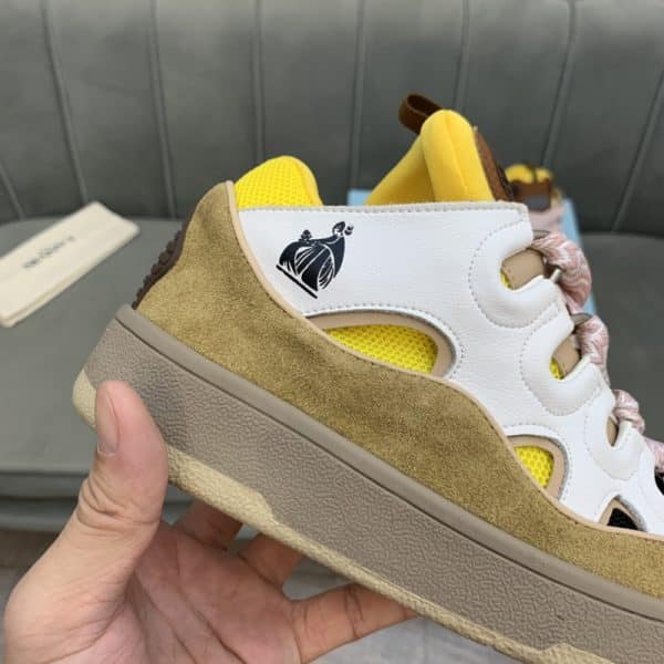 Lanvin Curb Lace-Up Sneakers Yellow Beige – Image 7