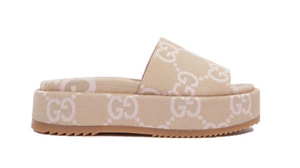Guccii Sandal Platform 55mm Angelina Beige Light Pink Canvas