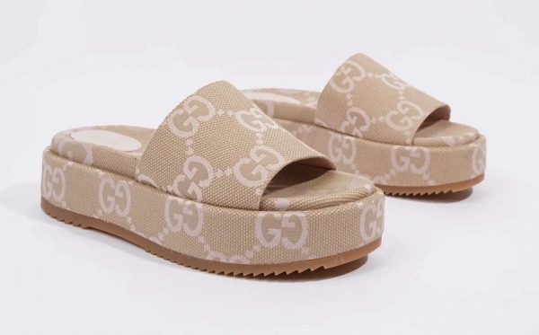 Guccii Sandal Platform 55mm Angelina Beige Light Pink Canvas – Image 2