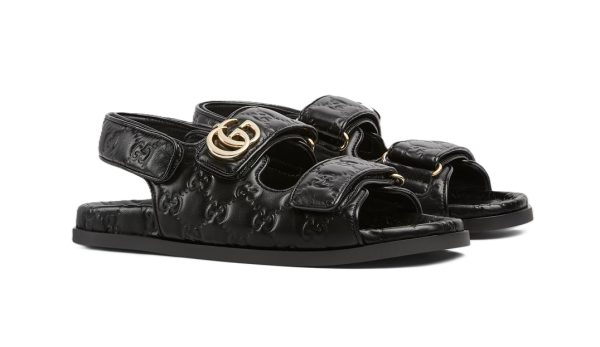Gucci Sandal Dooble GG Black Leather – Image 2