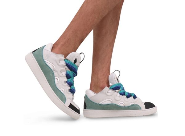 Lanvin Curb Lace-Up Sneakers White Green Blue - immagine 3